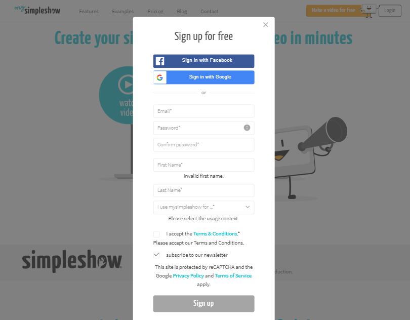 Ejemplo de formulario de contacto rápido: Simpleshow